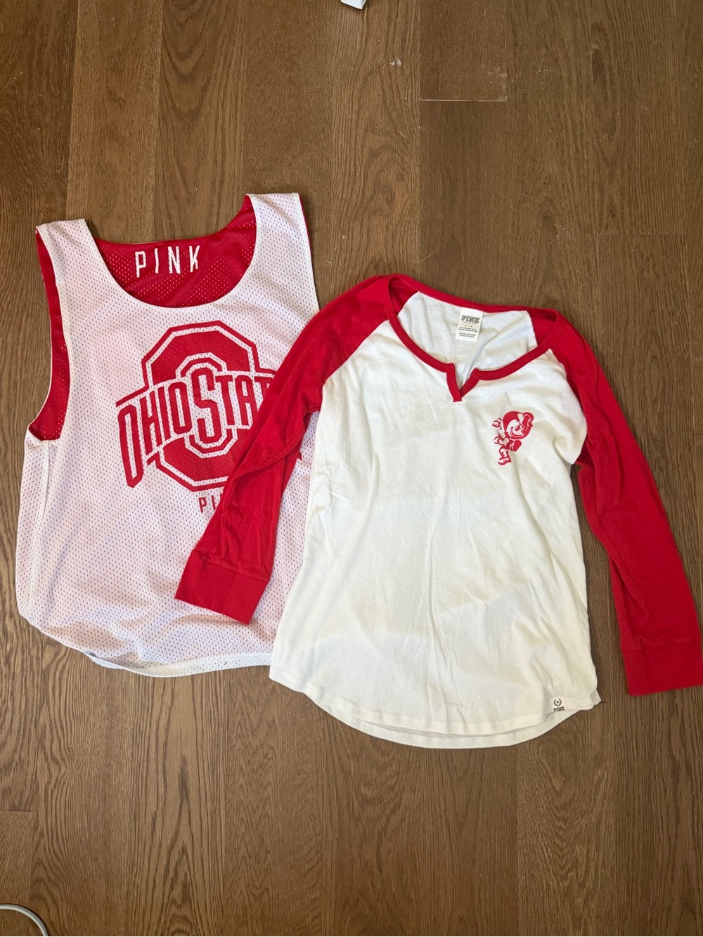 PINK Victoria's Secret Red & White Ohio State Tank and Tee Set Large